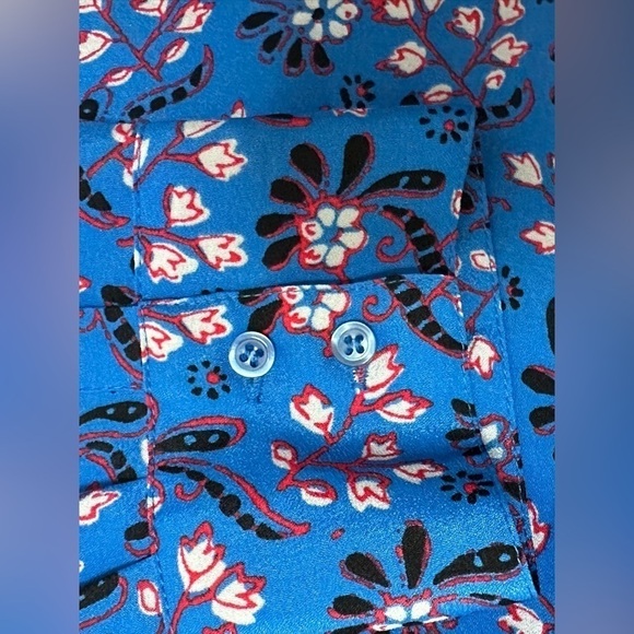 J.Crew Petite Ditsy Floral Print V-Neck Pop-Over Blouse Button Cuffs Peasant - Picture 8 of 9